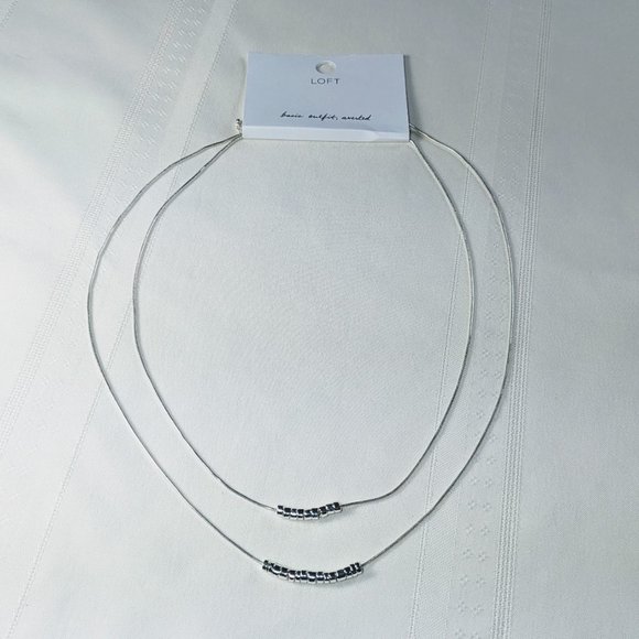NWT Loft Metallic Beaded Layered Necklace Set Silver Tone - Picture 2 of 7